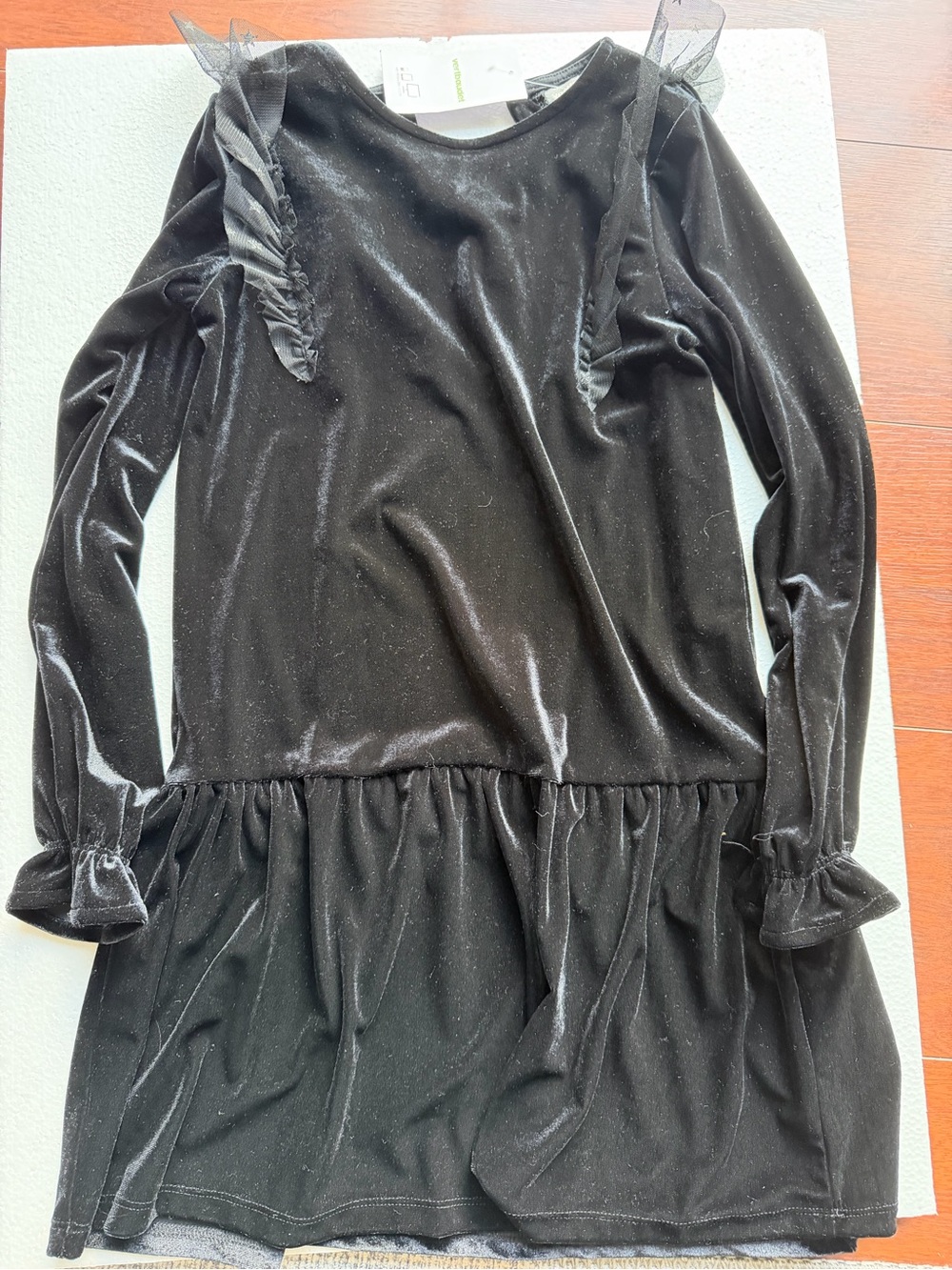 Girls' Black Velvet Ruffle Dress -
